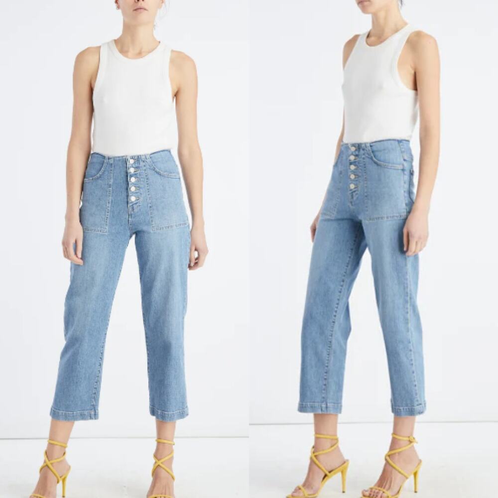 Veronica Beard Crosbie High Rise Cropped Wide Leg Jeans Women's Size 27 Zephyr - Picture 2 of 9